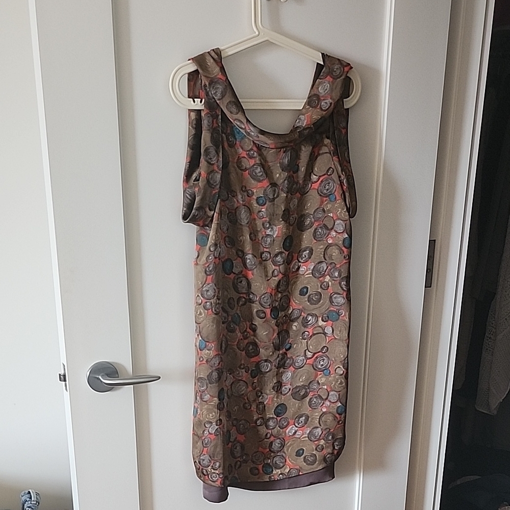 Collective Concepts Brown and Red Patterned Midi Dress